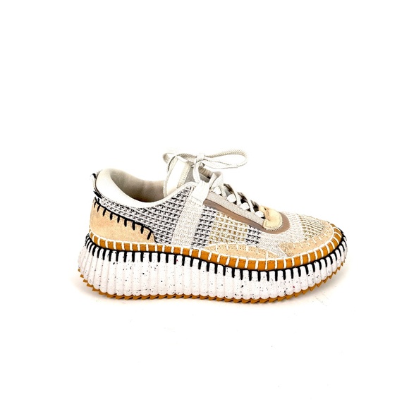 CHLOE Nama Stitch Walking Beige Biscotti Sneakers 38, 7.5 - Picture 3 of 13